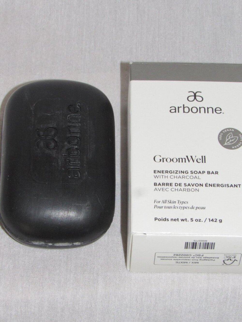 NEW In Box Arbonne GroomWell Energizing Soap Bar With Charcoal 5 oz